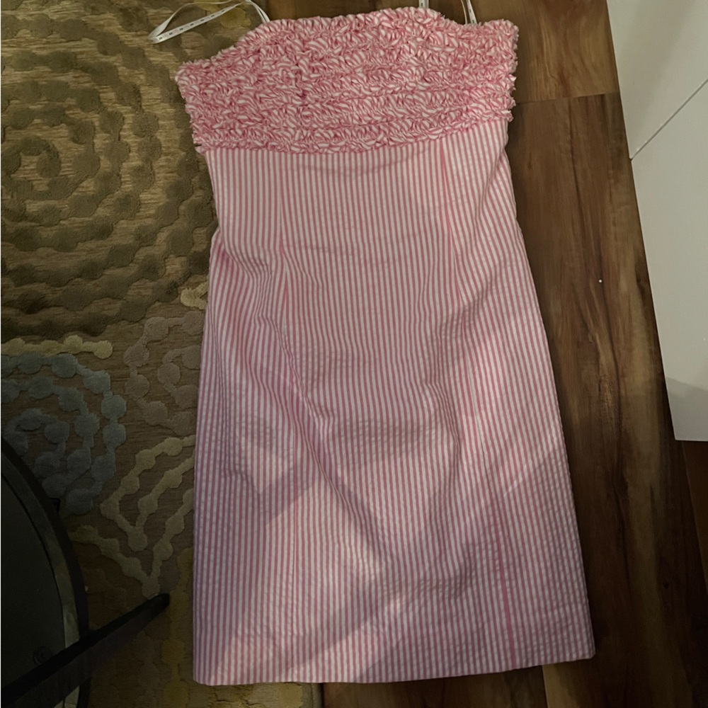 Lily Pulitzer pink seersucker strapless dress